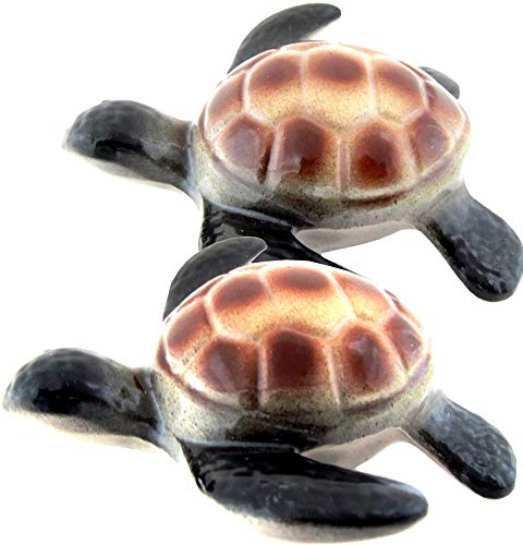 Set of 2 4 Inch Ceramic Sea Turtle Figurines
