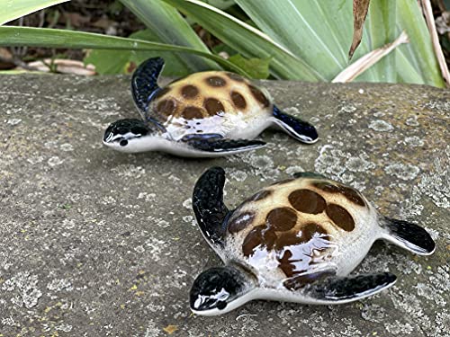 Set of 2 4 Inch Ceramic Sea Turtle Figurines