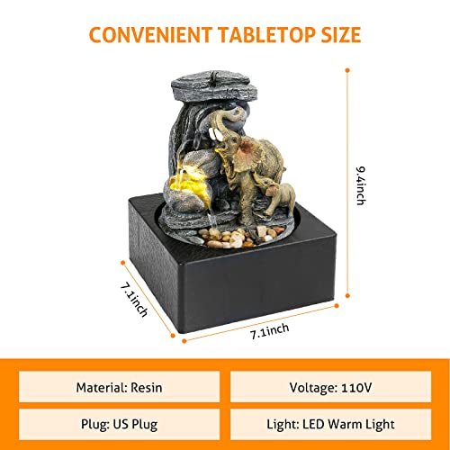 Elephant Sculpture Tabletop Fountain with LED Light Home Decor