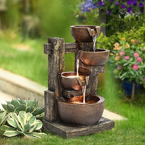 LuxenHome 23.2" H Resin Water Fountain with LED Lights