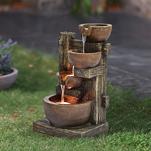 LuxenHome 23.2" H Resin Water Fountain with LED Lights