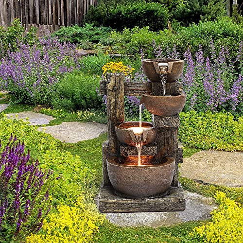 LuxenHome 23.2" H Resin Water Fountain with LED Lights