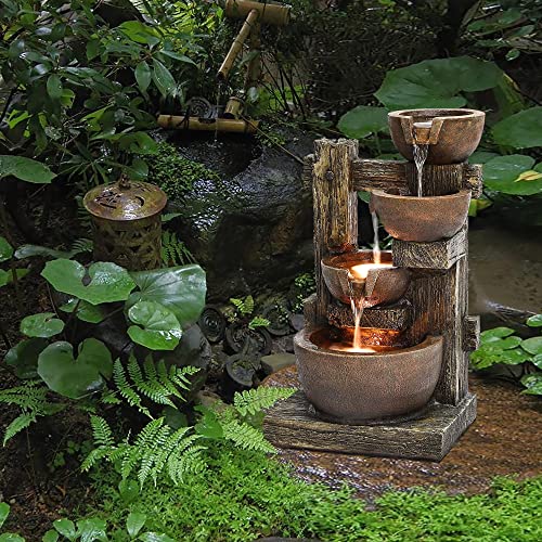 LuxenHome 23.2" H Resin Water Fountain with LED Lights