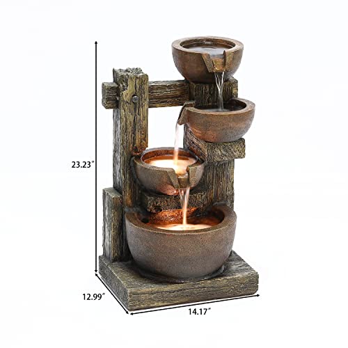 LuxenHome 23.2" H Resin Water Fountain with LED Lights