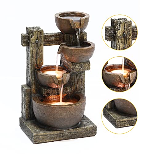 LuxenHome 23.2" H Resin Water Fountain with LED Lights