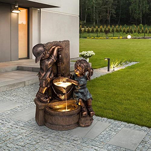 Boy and Girl Resin Garden Statue Kissing, Drinking