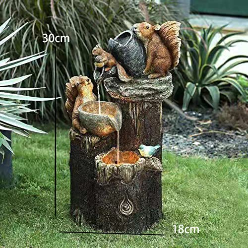 Squirrel Sculpture Water Feature with LED Light & Fountain