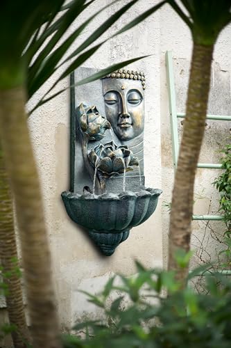 Buddha Face Zen Water Fountain with Lotus Cascade 32.3