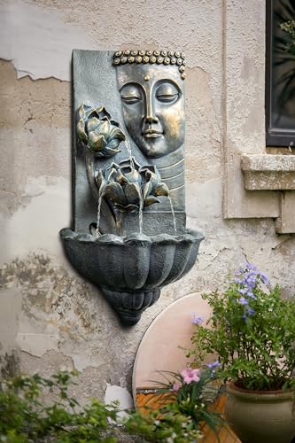 Buddha Face Zen Water Fountain with Lotus Cascade 32.3