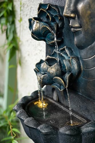 Buddha Face Zen Water Fountain with Lotus Cascade 32.3