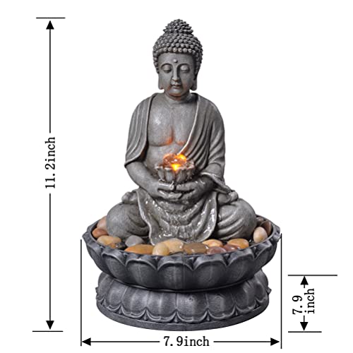 11.2" Tall Buddha Fountain with Reflective Lighting/Cobblestone Décor