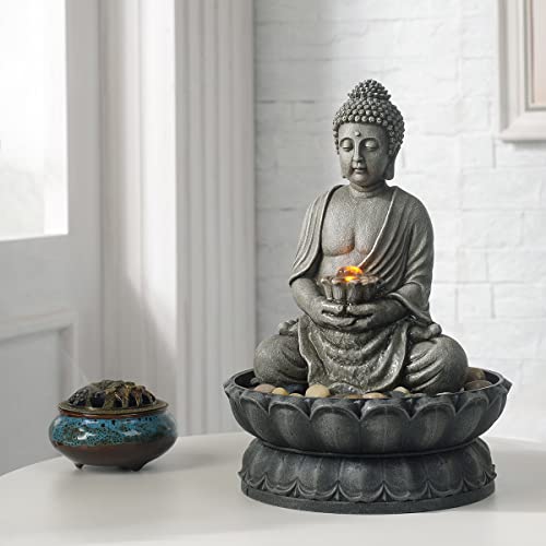 11.2" Tall Buddha Fountain with Reflective Lighting/Cobblestone Décor