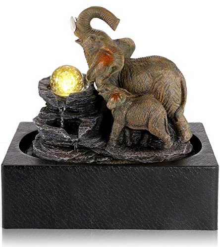 Indoor Elephant Waterfall Fountain with LED Light & Spinning Ball