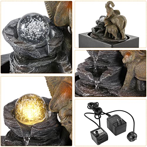 Indoor Elephant Waterfall Fountain with LED Light & Spinning Ball