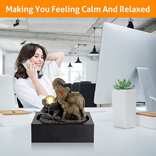 Indoor Elephant Waterfall Fountain with LED Light & Spinning Ball