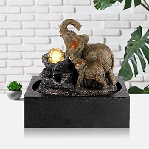 Indoor Elephant Waterfall Fountain with LED Light & Spinning Ball