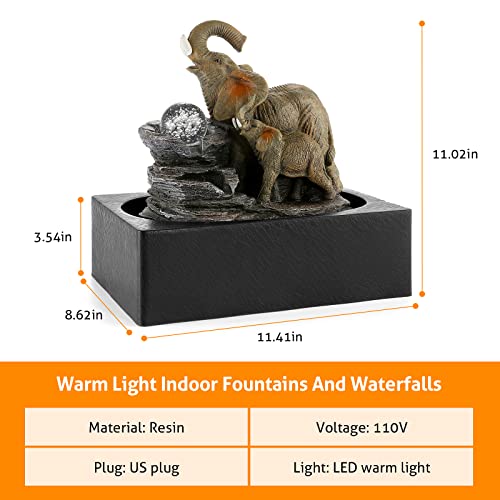 Indoor Elephant Waterfall Fountain with LED Light & Spinning Ball