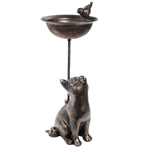 Curious Cat Birdbath - Outdoor Garden Decor Sculpture
