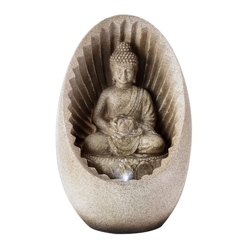 Tabletop Buddha Fountain with LED Lights, 11" Beige