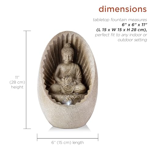 Tabletop Buddha Fountain with LED Lights, 11" Beige