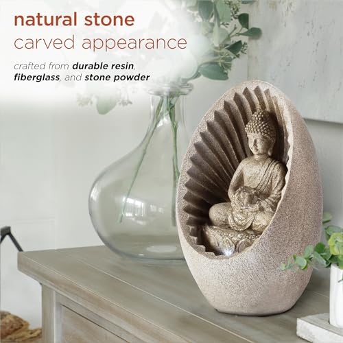 Tabletop Buddha Fountain with LED Lights, 11" Beige