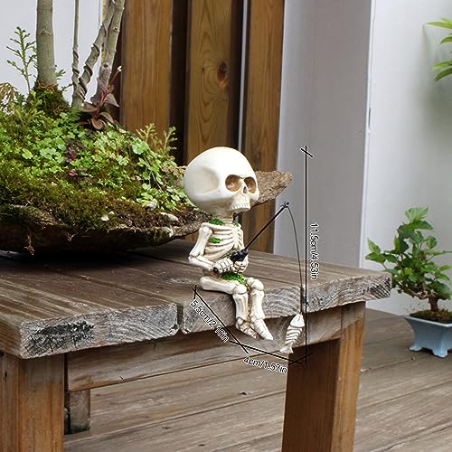 Mini Skeleton Fisherman Garden Statue for Fishing Enthusiast