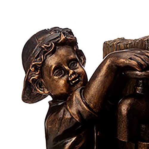 Antique Bronze Boy and Girl Statue with Solar Light