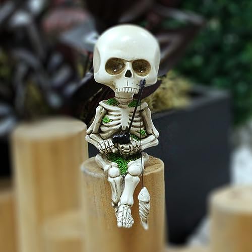 Mini Skeleton Fisherman Garden Statue for Fishing Enthusiast