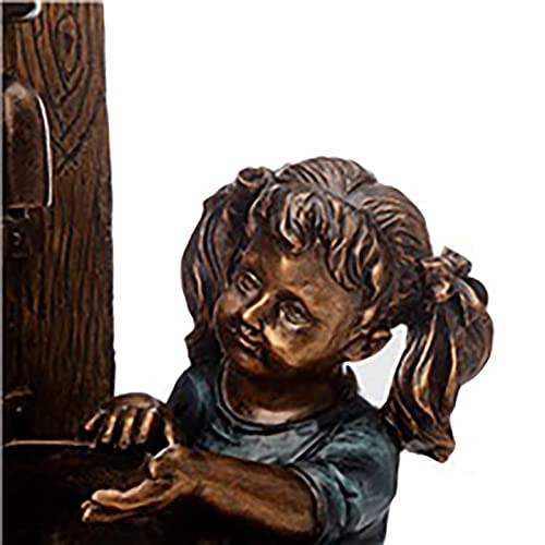 Antique Bronze Boy and Girl Statue with Solar Light