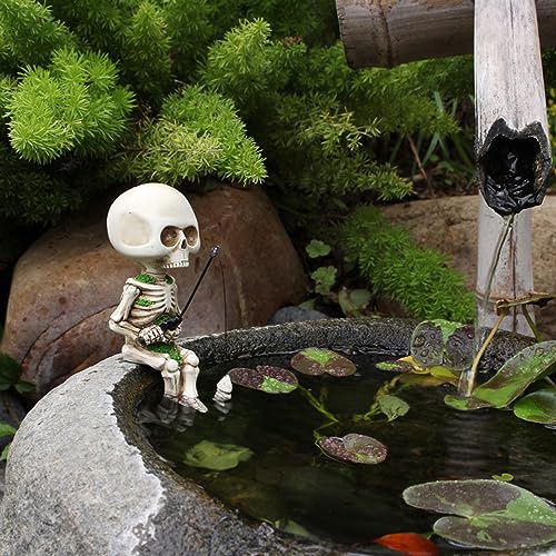 Mini Skeleton Fisherman Garden Statue for Fishing Enthusiast