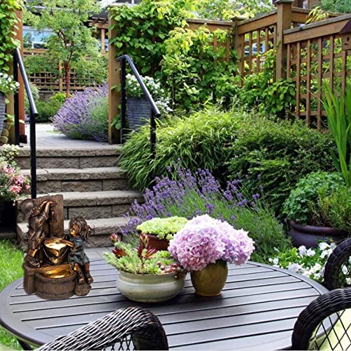 Antique Bronze Boy and Girl Statue with Solar Light