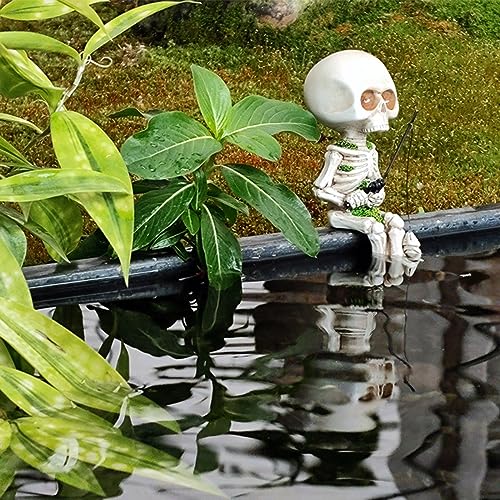 Mini Skeleton Fisherman Garden Statue for Fishing Enthusiast