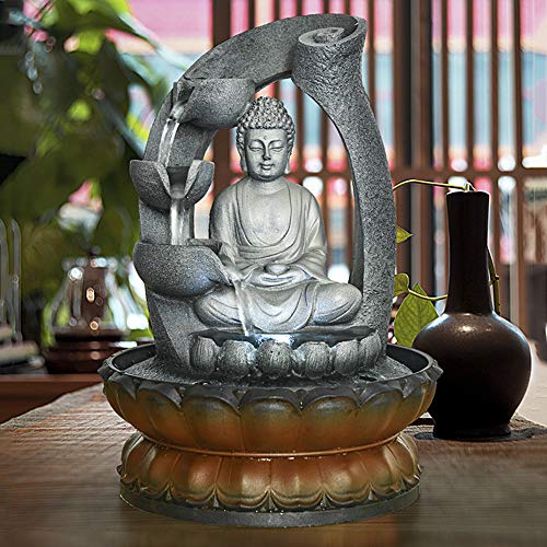PeterIvan Buddha Tabletop Fountain with LED Light