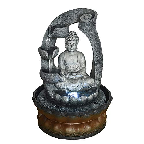 PeterIvan Buddha Tabletop Fountain with LED Light