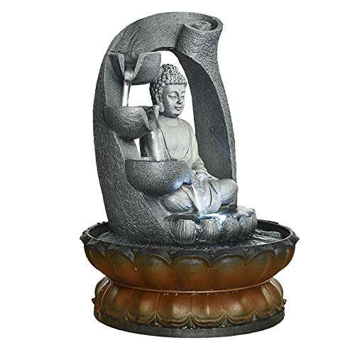PeterIvan Buddha Tabletop Fountain with LED Light
