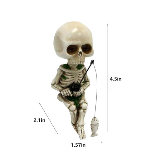 Mini Fishing Skeleton Outdoor Pond Garden Statue Decor