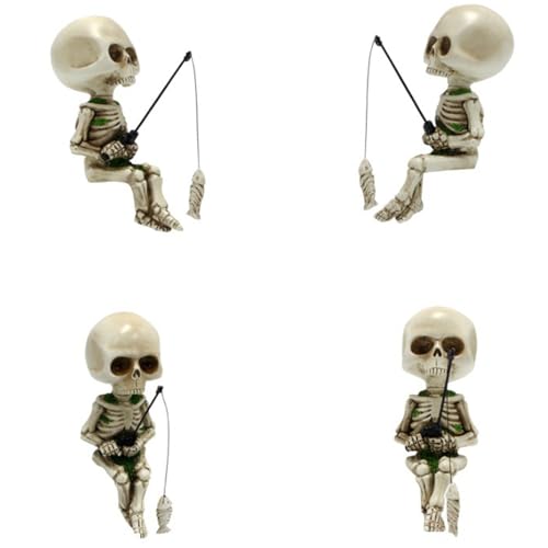 Mini Fishing Skeleton Outdoor Pond Garden Statue Decor