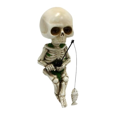 Mini Fishing Skeleton Outdoor Pond Garden Statue Decor