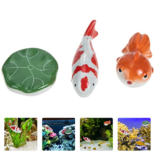 Japanese Floating Fish Pond Decor: 3Pcs Ceramic Sculpture