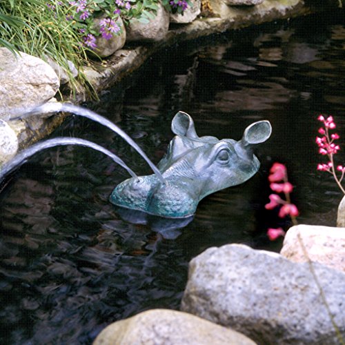 Verdigris Spitting Hippo Head Bronze Garden Statue by Design Toscano