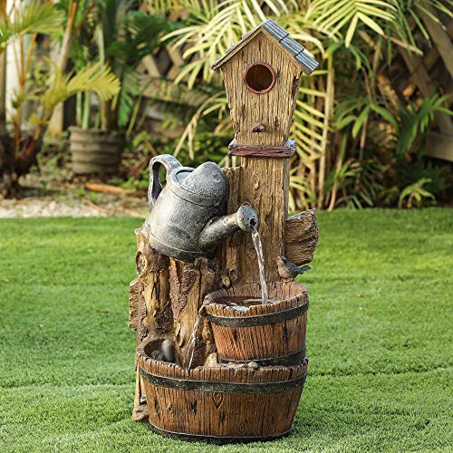 Polyresin Bird House & Water Can Patio Fountain