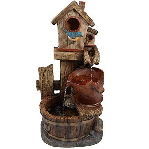 26-Inch Bluebird House & Buckets Water Fountain - Patio Décor