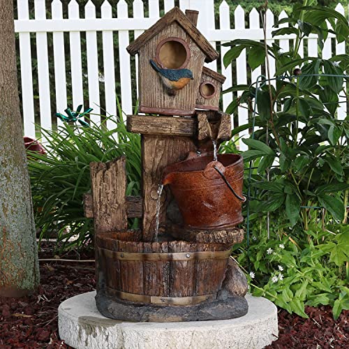 26-Inch Bluebird House & Buckets Water Fountain - Patio Décor