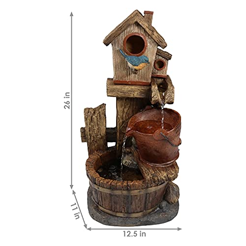 26-Inch Bluebird House & Buckets Water Fountain - Patio Décor
