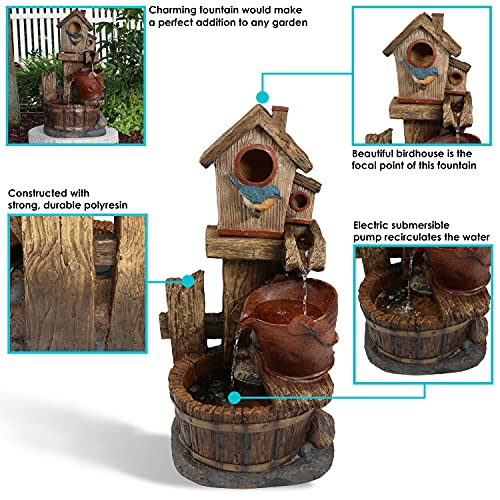 26-Inch Bluebird House & Buckets Water Fountain - Patio Décor