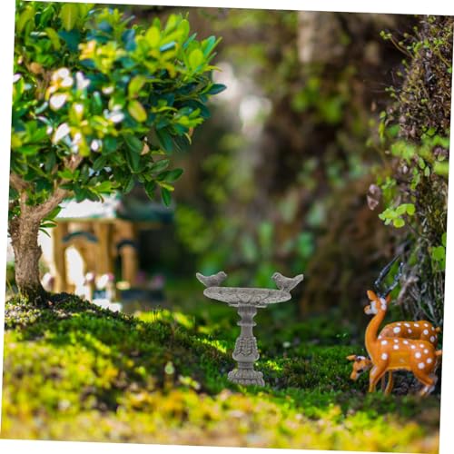 Miniature Grey Stone Bird Bath Fountain Dollhouse Decor