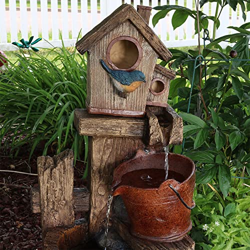 26-Inch Bluebird House & Buckets Water Fountain - Patio Décor