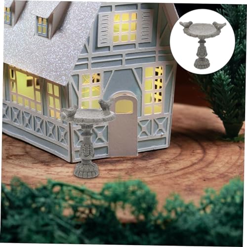 Miniature Grey Stone Bird Bath Fountain Dollhouse Decor