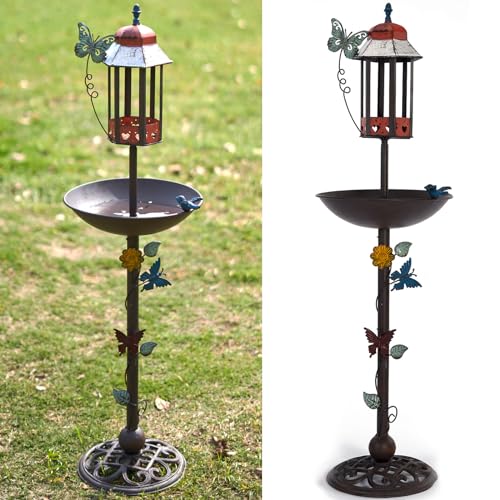 MNRYLKB 40" Cast Iron Birdbath and Feeder House