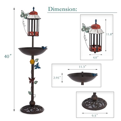 MNRYLKB 40" Cast Iron Birdbath and Feeder House